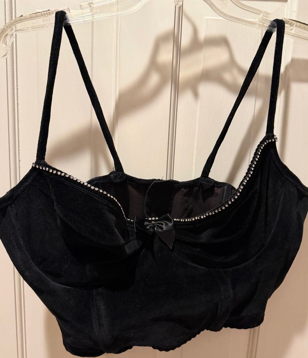 Vintage Intimate Attitudes Black Velvet Rhinestone Corset Bustier Top Size 40